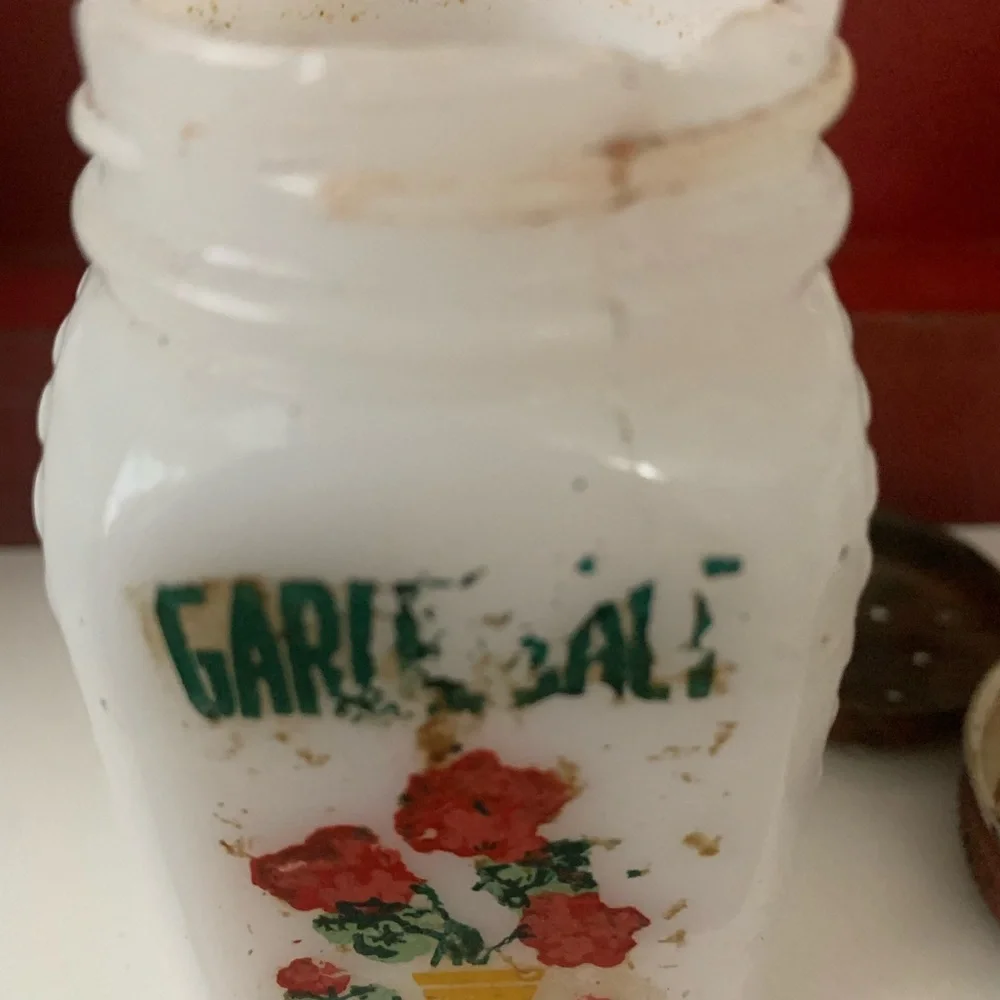 Vintage Milk Glass Spice Jars on Stand - Picture 5 of 10